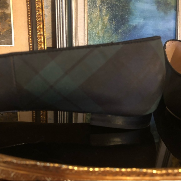 🎁 2 FOR $60 Talbots Blue & Green Plaid Pointed Toe Flats Rhinestone Bow - Picture 6 of 13